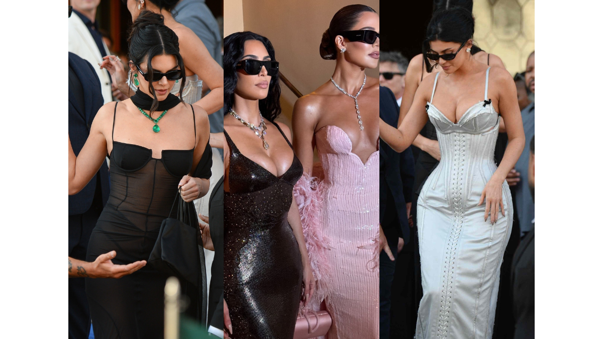 Kardashian和Jenner四姊妹出席Jeff Bezos婚禮｜從鏈甲到羽毛的時尚實錄